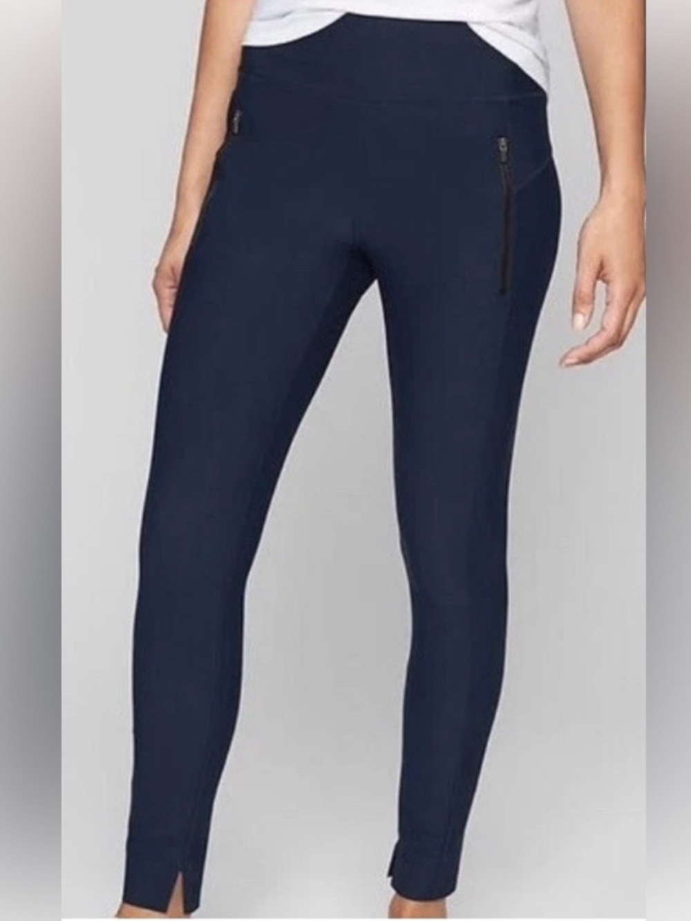 Athleta Navy Stellar Tights with Ankle Slits
